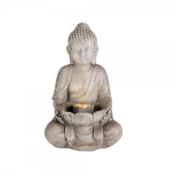 Fuente de cerámica para exterior, modelo buda, con led luz cálida, 28 x 29,5 x 45 cm