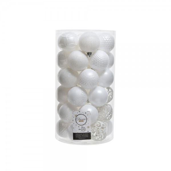 Bolas decoración árbol navidad ø6 cm, blancas, tubo 37 uds